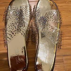 Gold and Clear Women's Slide Sandals